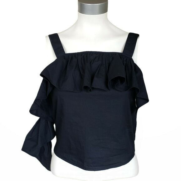 Walter Baker Tops - WALTER BAKER Kim black blouse shirred ruffle cotton poplin tank top Size XS NEW